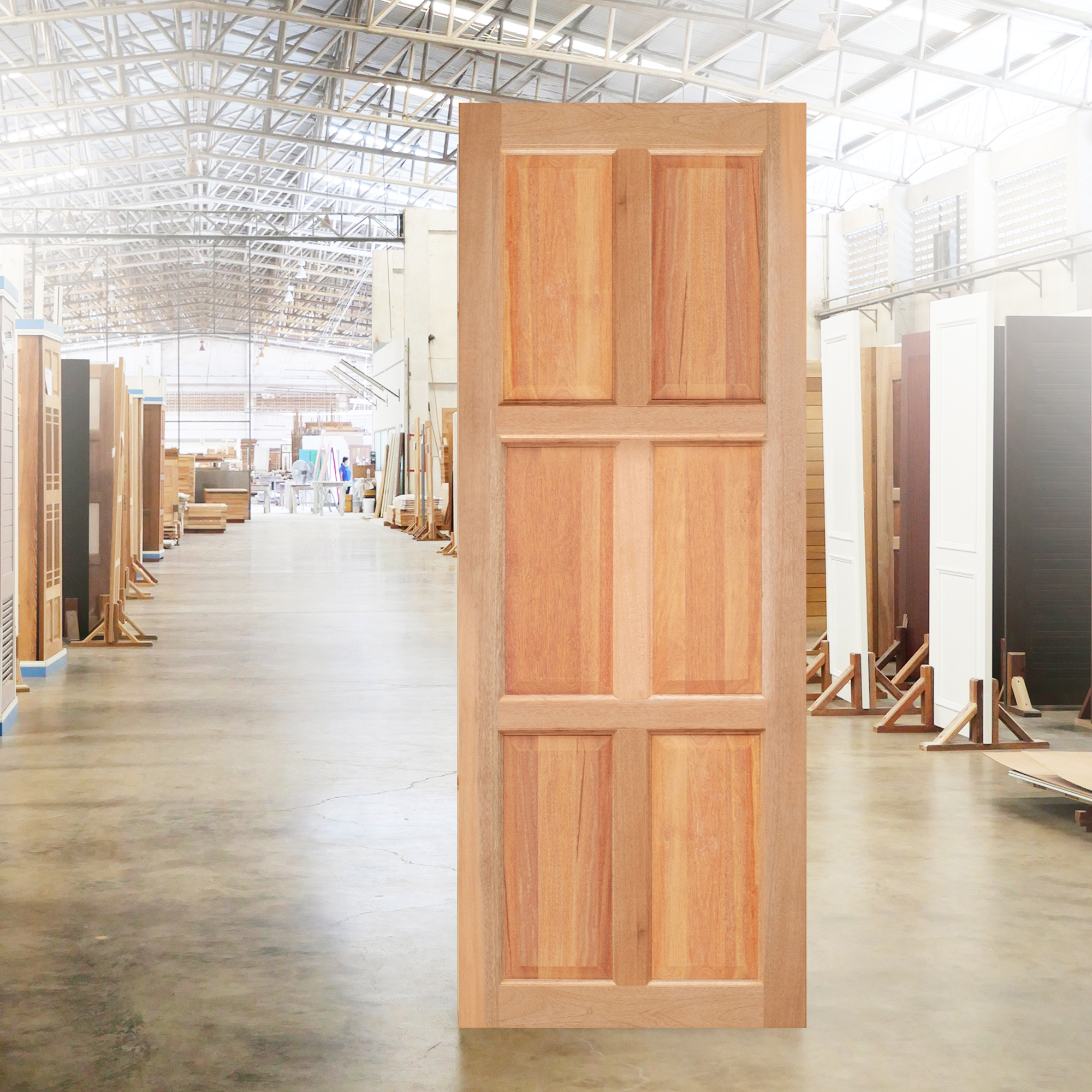 ประตูไม้ KW001 6ฟัก สยาแดง SHOPEE ตย